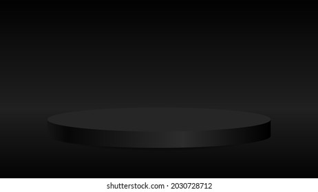 escena de estudio de peatones redondeados en blanco. rotonda negra galardonada podium del ganador por la extraordinaria presentación publicitaria de productos de lujo sobre fondo de iluminación de gradiente negro. ilustración vectorial
