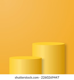 blank round pedestal. yellow circular podium with steps for outstanding luxury product showcase display advertisement  on color background with minimal style in studio room 