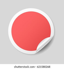 Blank Round Red Sticker With Curled Corners, Realistic Mockup