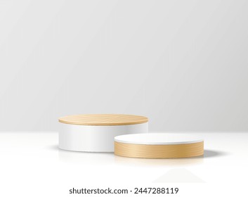 Blank round step stage realistic vector illustration. Empty show podium. Product presentation base 3d object on white background