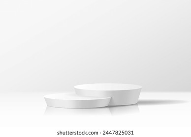 Blank round step stage realistic vector illustration. Empty show podium. Product presentation base 3d object on white background