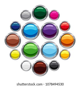Blank round web buttons icons set. Cartoon illustration of 16 blank round buttons vector icons for web