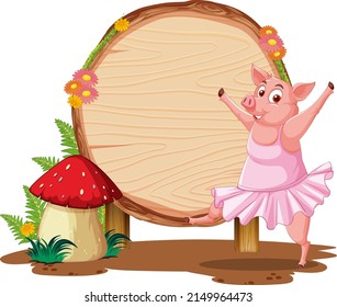 Blank round wooden signboard with animal illustration