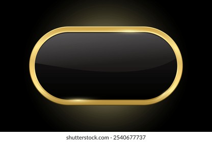 Botón redondeado en blanco del rectángulo, icono redondeado negro y oro de la insignia del rectángulo para el mejor producto, diseño elegante brillante brillante realista del diseño del Vector dorado para la etiqueta vacía