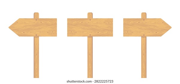 Blank Rustic Wooden Board Direction Signs Template Vector Illustration Set