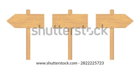 Blank Rustic Wooden Board Direction Signs Template Vector Illustration Set