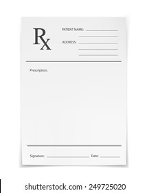 Blank Rx prescription form isolated on white background