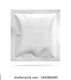 Blank sachet packaging for food, cosmetic and hygiene. Vector illustration on white background. Ready for your design. EPS10.