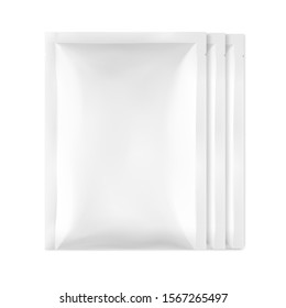 Blank sachet packaging for food, cosmetic and hygiene. Vector illustration on white background. Ready for your design. EPS10.	