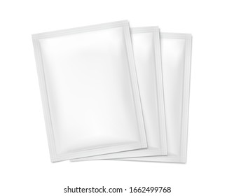 Blank sachet packaging for food, cosmetic and hygiene. Vector illustration isolated on white background. Ready for your design. EPS10.	