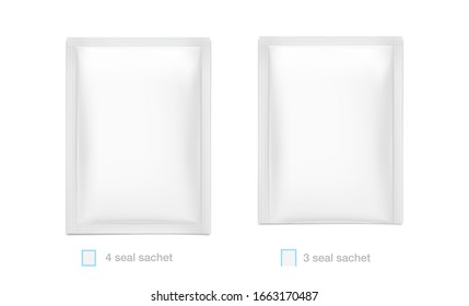 Blank sachet packaging for food, cosmetic and hygiene. Vector illustration isolated on white background. Ready for your design. EPS10.	