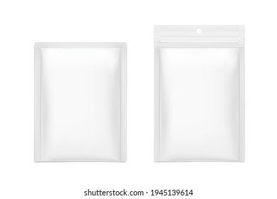 Blank sachet packaging mockup for food, cosmetic and hygien. Vector illustration on white background. Ready for your design. EPS10.	