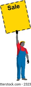 Blank Sale Ads Poster Being Held By Construction Worker (vector)
