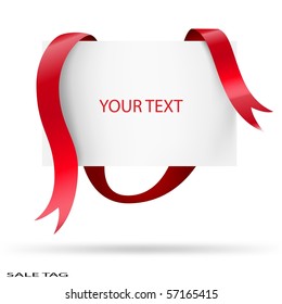 Blank sale tag. Red ribbons. Vector illustration.