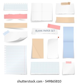 Blank School Notebook Page Strips Graph Paper Notes With Shadow Curled Edge Effect Realistic Samples Collection Vector Illustration 