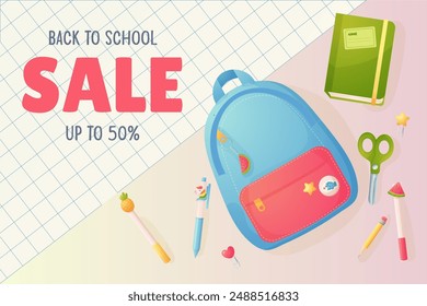 Blank School Template. Sale, school discounts. Back to school.