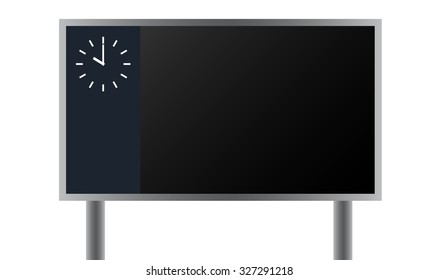 Blank Scoreboard With Analog Clock On White Background Vector Illustrations