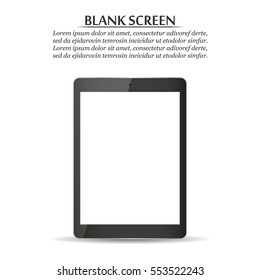 Blank screen. Black tablet on a white background