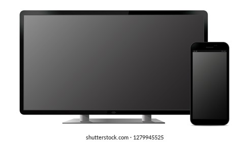 Blank Screen Computer Monitor and Mobile Phone vector illustration