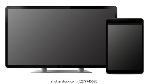 Blank Screen Computer Monitor and Tablet Computer  vector illustration