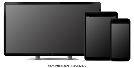 Blank Screen Computer Monitor, Tablet  and Mobile Phone vector illustration