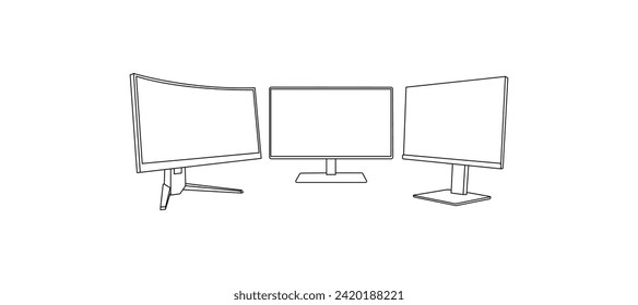 Blank screen isolated. Black vector symbol, logo for mobile concept, and web design. Electronics store website icon. Curved gaming computer monitor outline icon. Flat monitor wall. Media technology. 