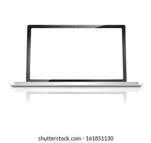 blank screen, laptop on white background
