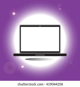 The blank screen of laptop with shadow and light background