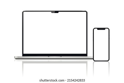 Portátil de pantalla en blanco con smartphone