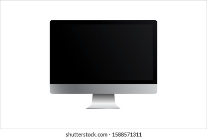 Blank screen LCD monitor silver style computer mockup. Realistic illustration isolated on white background for website preview; presentation etc. Vector EPS.