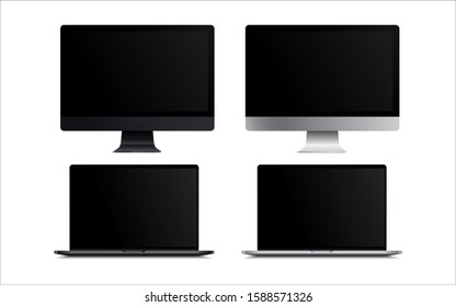 Blank screen LCD monitor space grey and silver style computer mockup. Realistic illustration isolated on white background for website preview; presentation etc. Vector EPS.