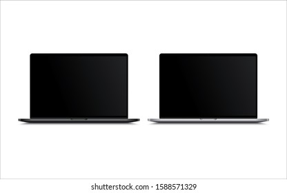 Blank screen LCD monitor space grey and silver style computer mockup. Realistic illustration isolated on white background for website preview; presentation etc. Vector EPS.