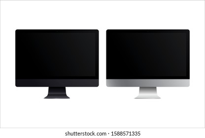 Blank screen LCD monitor space grey and silver style computer mockup. Realistic illustration isolated on white background for website preview; presentation etc. Vector EPS.