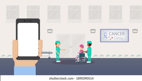 Blank Screen Mobile With Cancer Clinic And Medical Staff Flat Design Vector Illustration