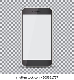 Blank screen. Realistic black smartphone on a transparent background