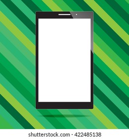 Blank screen of smartphone on green strip background