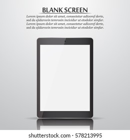 Blank screen. Tablet with reflection and shadow. Vector illustration