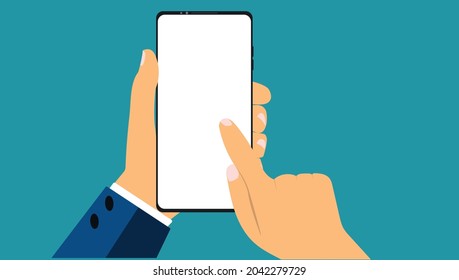 blank screen for text.touching phone with finger.
 smartphone in hand blank white screen vector design eps 10.