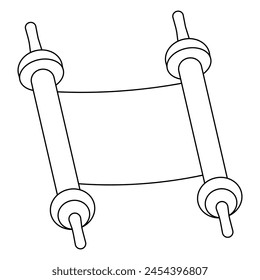 Desplazamiento en blanco. Boceto. Pergamino para inscripciones. Ilustración vectorial. Contorno sobre fondo aislado. 