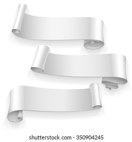blank scrolls of white paper stickers set on white background. Vector illustration  