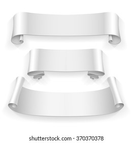 blank scrolls of white paper stickers set on white background. Vector illustration  