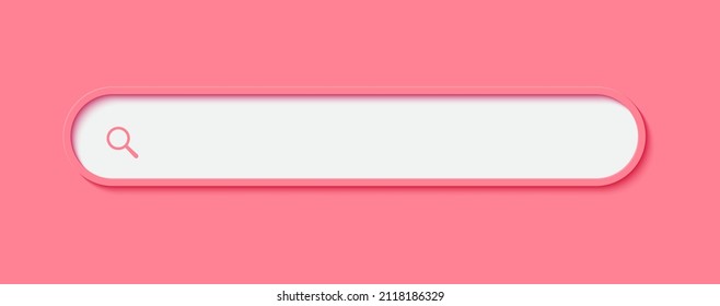 Blank search bar on pink background. 3d vector illustration.
