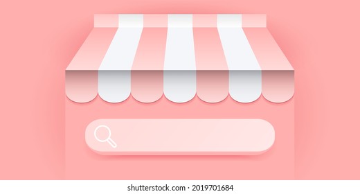 Blank search bar with online shopping store and market striped awning pastel color for Web, Internet, App, Promotion, Marketing and space for promote 