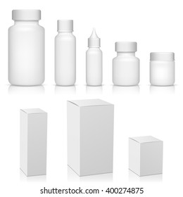 Blank set of plastic packaging bottles with box