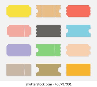 Blank shapes of tickets vector set isolated from background. Ticket templates for events such as movie, concert, sports or party. 
