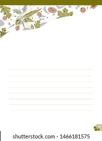 Blank sheet with beautiful floral ornament in shades of green.