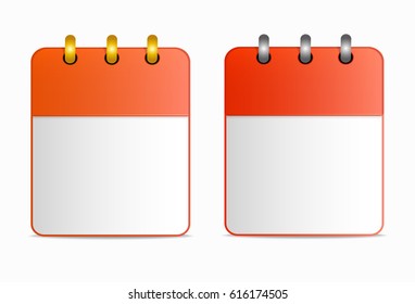 Blank sheet of calendar icon with silver and gold rings in two variants. 