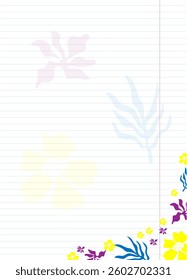 Blank sheet with hand drawn colorful flower silhouettes. Hand drawn vector illustration of colorful floral design elements, icons, shapes. Wild and garden flowers22