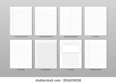 Blank sheet of lined notebook paper set