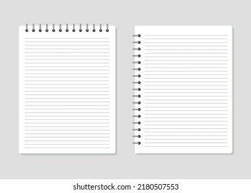 Blank sheet of lined notebook. Set of realistic notebooks. Vector stock